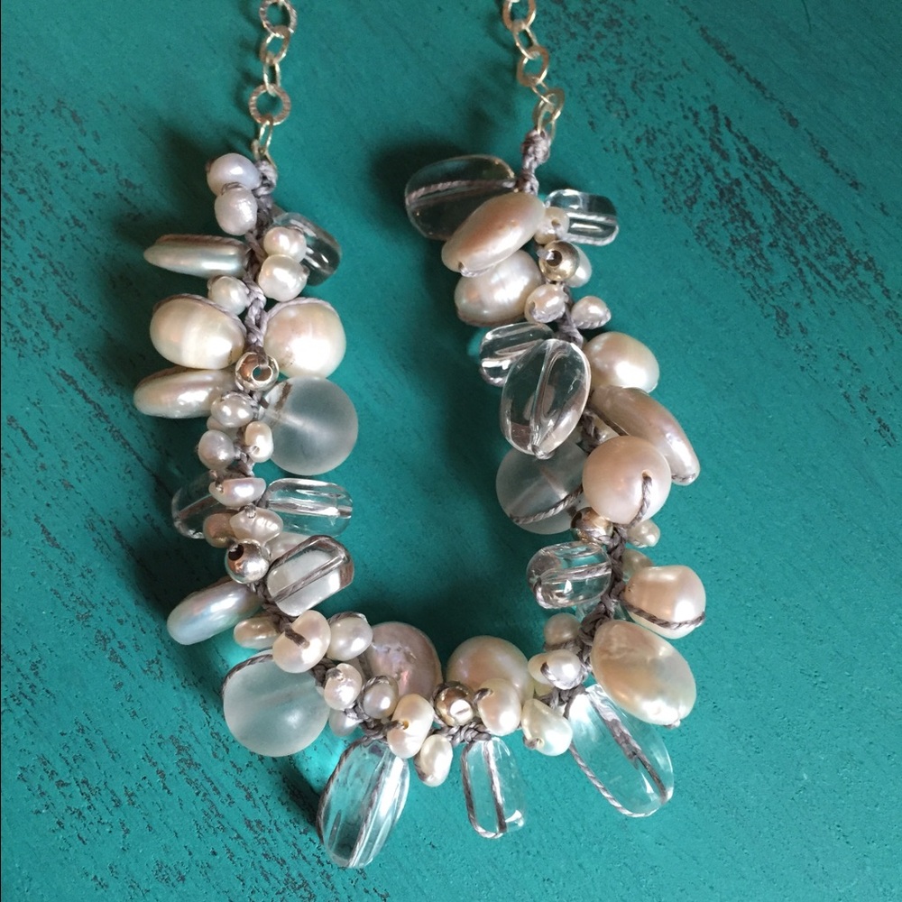 Silpada Pearl and Clear Bead Cluster Necklace